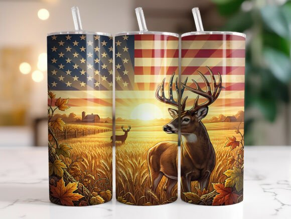 American Flag Deer Hunting Graphics for Tumbler Wraps