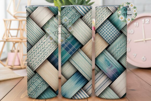 Aqua Blue Woven Plaid 20oz Tumbler Wrap Graphics