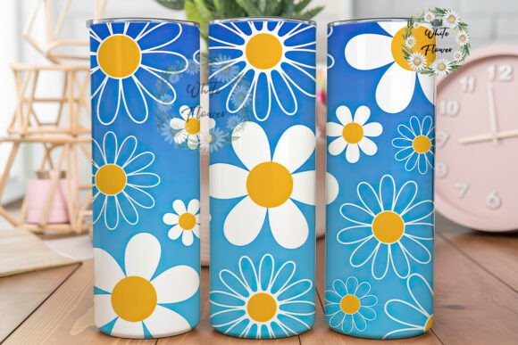 Blue Daisy Floral 20oz Tumbler Wrap Graphics