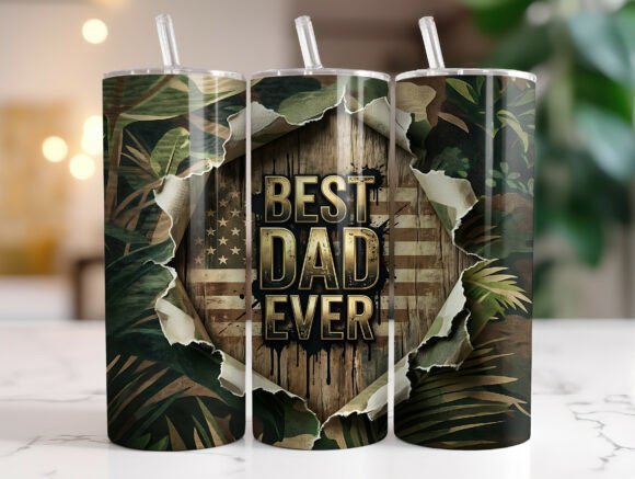 Camo American Flag Best Dad 20oz Tumbler Graphics