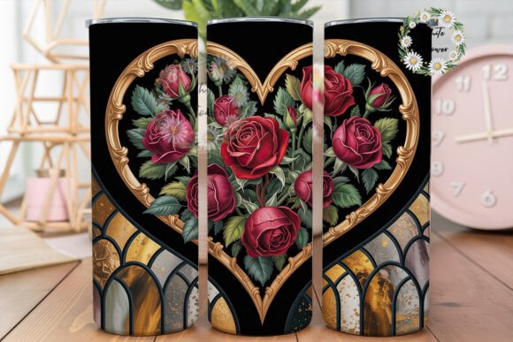 Dark Rose Heart Stained Glass Tumbler Graphics