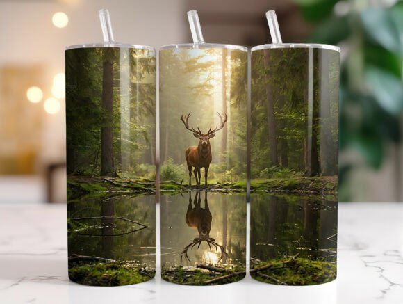 Deer Reflection 20 Oz Tumbler Wrap PNG