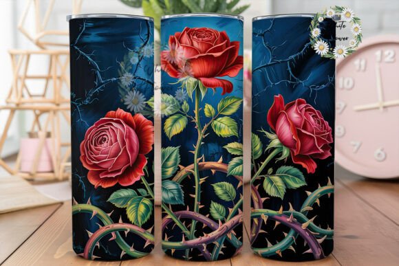Dramatic Red Roses Floral Skinny Tumbler Graphics and Tumbler Wraps