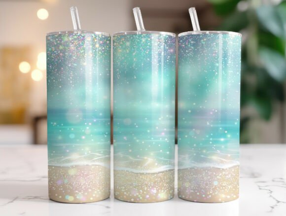 Dreamy Coastal Glitter Shoreline Tumbler Graphics