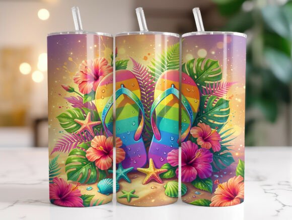 Flip Flops Tropical Hibiscus Tumbler PNG: Graphics for Tumbler Wraps