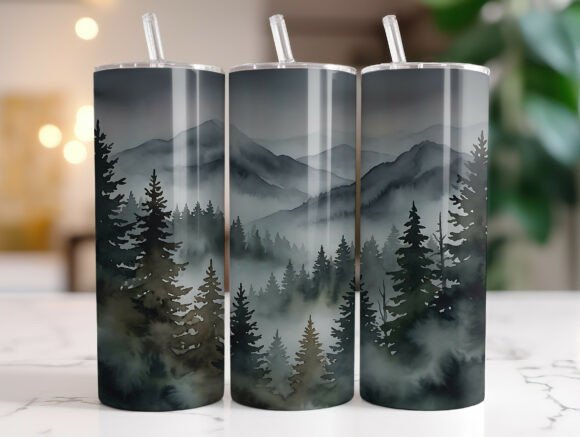 Foggy Pine Forest Mountain Tumbler Wraps Graphics Review