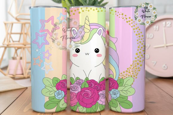 Kawaii Unicorn Floral Stars: Tumbler Wraps Graphics Review