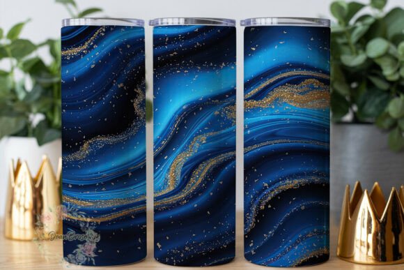 Midnight Blue Gold Fluid Art Tumbler Graphics
