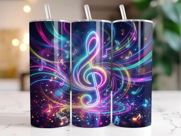 Neon Treble Clef Music Notes Tumbler Graphics