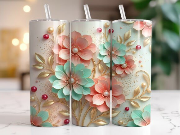 Pastel Floral Gold Leaves Tumbler Wraps Graphics Review