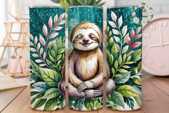 Peaceful Sloth Floral Glitter Tumbler Graphics
