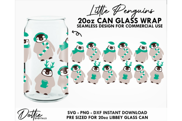 Penguins 20oz Glass Can Wrap SVG