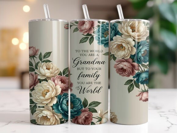 Peony Floral Grandma Quote Tumbler Wrap