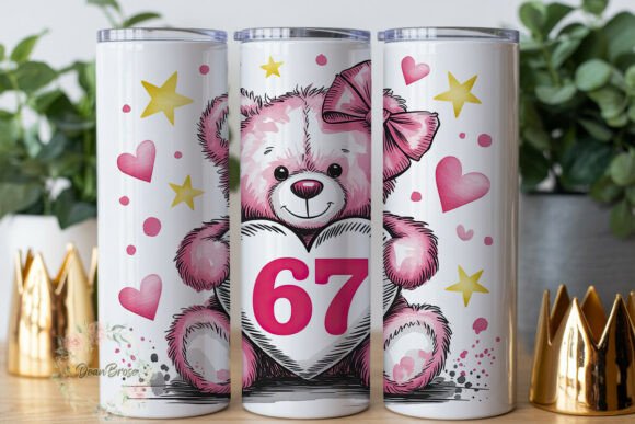 Pink Bear Heart 67 20oz Tumbler Wrap Graphics