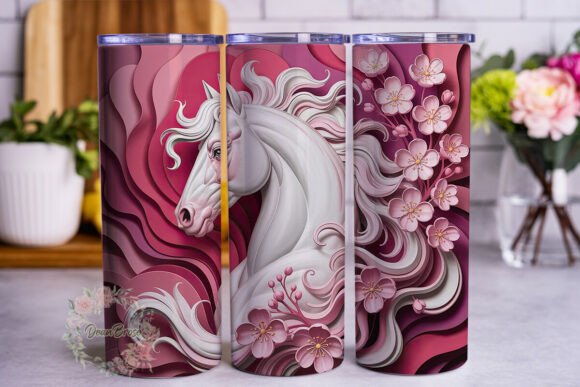Pink Floral Horse 20oz Tumbler Wrap Graphics