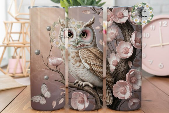 Pink Floral Owl 20oz Tumbler Wrap: Graphics for Tumbler Wraps