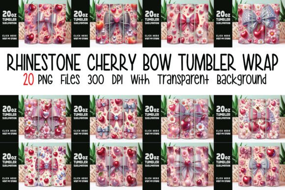 Rhinestone Cherry Bow Tumbler Wrap Graphics