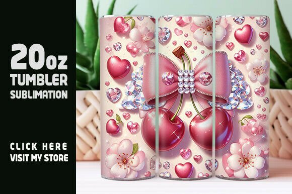 Rhinestone Cherry Bow Tumbler Wrap, Infl