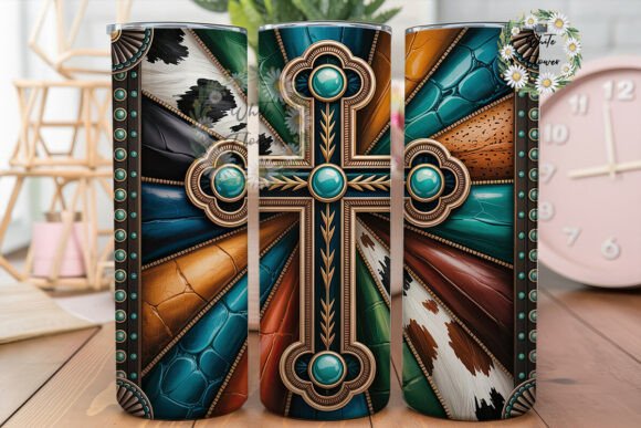 Rustic Cross Leather 20oz Tumbler Wrap Graphics