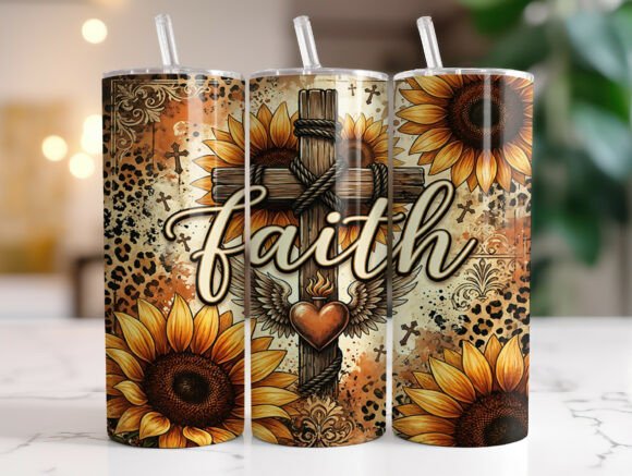 Rustic Faith Sunflower Cross Tumbler PNG