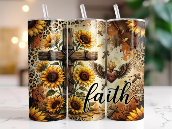 Rustic Sunflower Cross Faith Tumbler Wraps Graphics