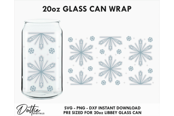 Snowflakes 20oz Glass Can Wrap SVG