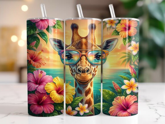 Summer Giraffes Tropical Flowers Tumbler Graphics