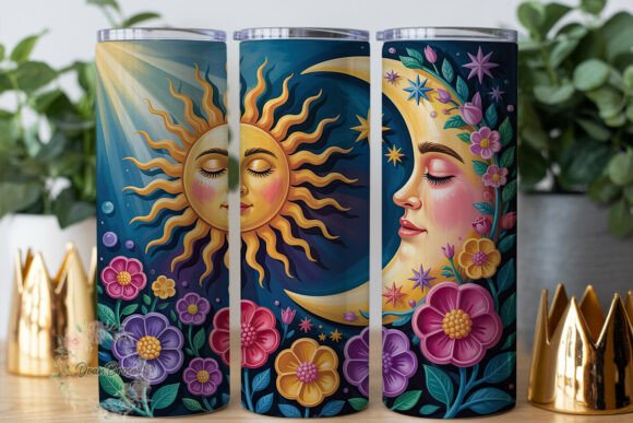 Sun Moon Floral Celestial 20oz Tumbler W Graphics