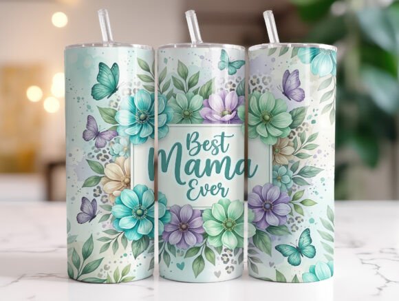 Teal Purple Flower Mama Tumbler Wraps Graphics Review
